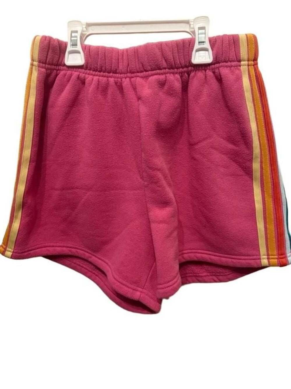 TCEC Women's Pink Fleece Lounge Shorts with Rainbow Side Stripes